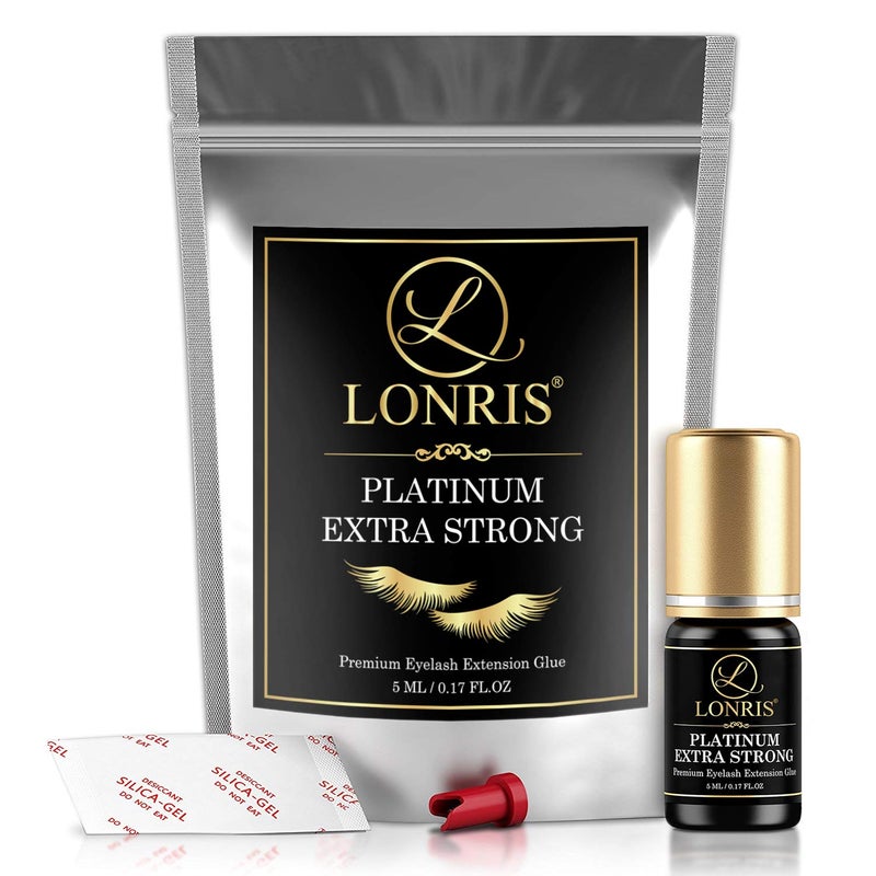 LONRIS 8-9 Weeks Retention/Volume Eyelash Extension Glue/Platinum Extra Strong LONRIS Lash / 0.5-1 Sec Drying time/Maximum Bonding/Semi-Permanent Extensions Supplies/Professional Use Black Adhesive (5 ML) - Image 5